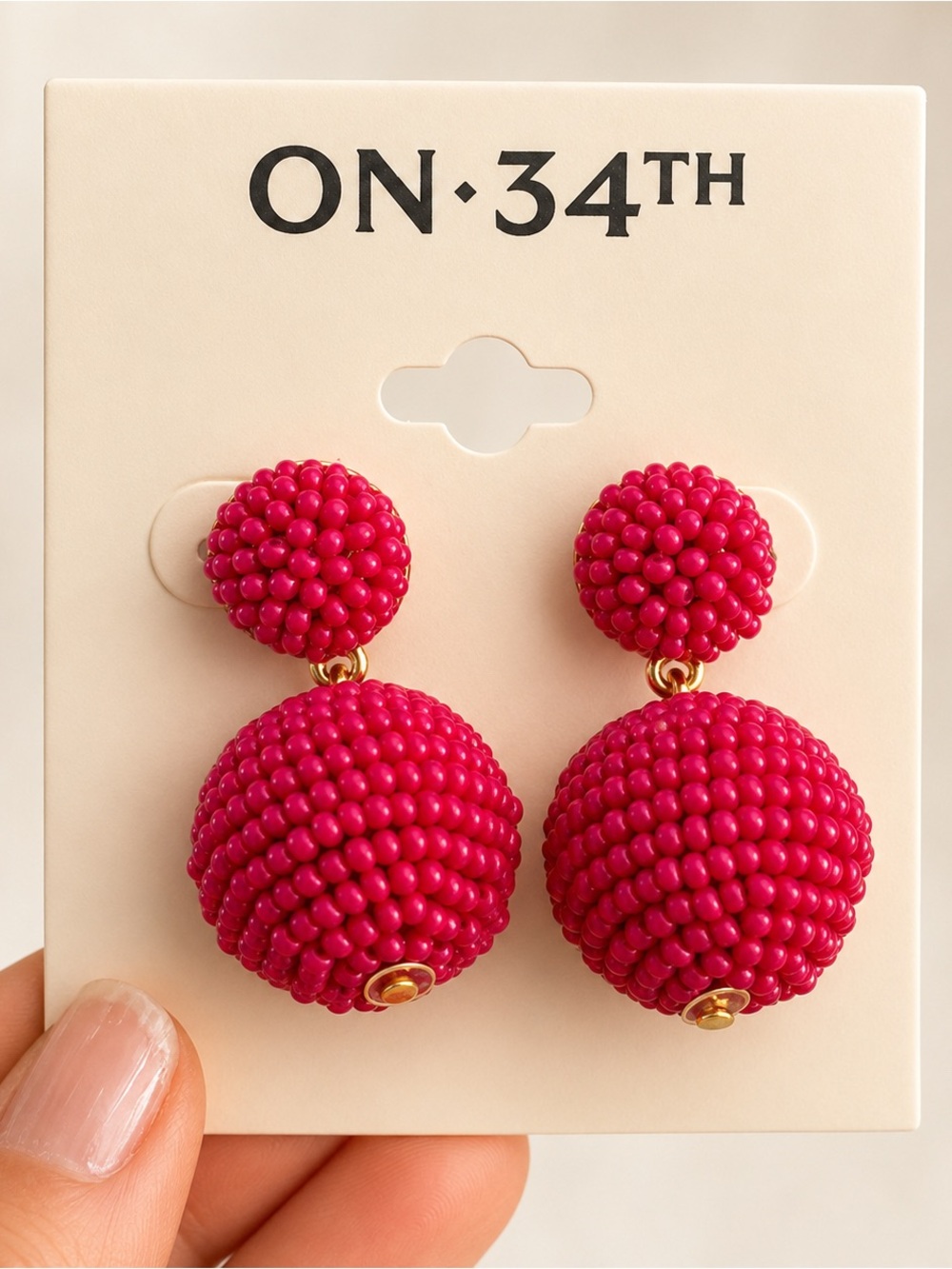 On 34th Pink Textured Sphere Earrings